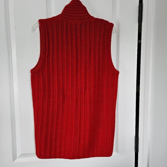 Eddie Bauer Wool Shawl Collar Sweater Vest Medium Tall MT Women Red Button Front - Picture 10 of 15
